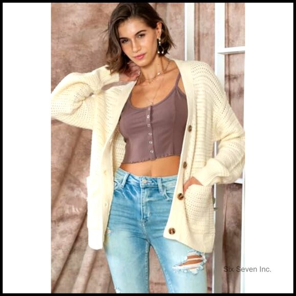 Chunky Knit Cardigan Open Front Long Sleeve Loose Fit Cable Knit Sweater - Picture 2 of 7